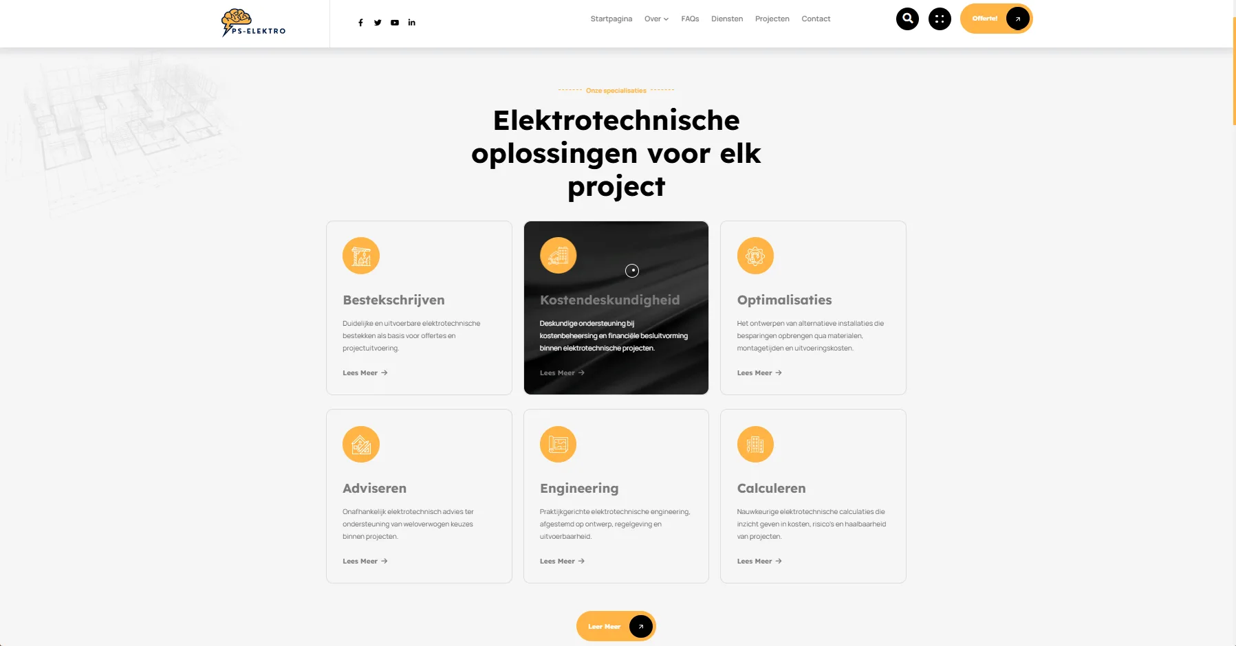 Dienstenpagina van de PS-Elektro website, gebouwd door NOVAJO